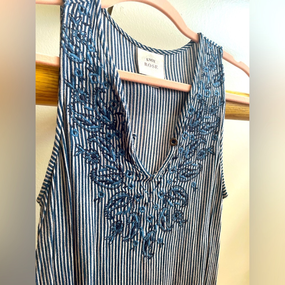 Embroidered and striped sleeveless blouse